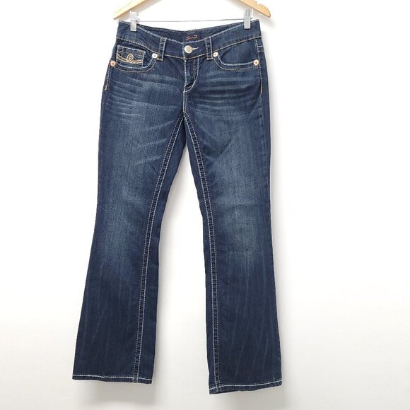 Sever7 Womens Mid Rise Straight Leg Jeans 8 Blue Dark Wash - Picture 1 of 13